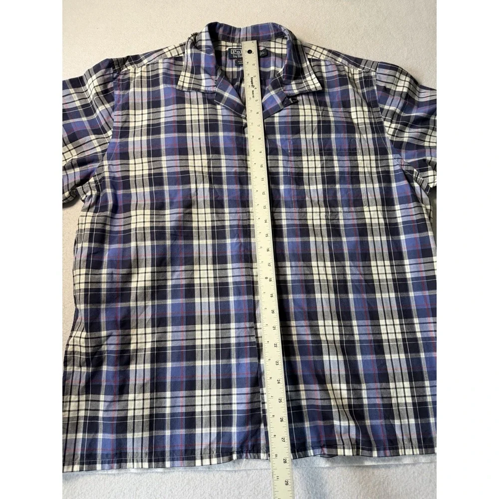 Vtg Polo Ralph Lauren Andy Camp Shirt Mens L Blue Plaid Short Sleeve Button Up